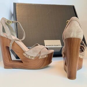 Marco Santi Cream and Brown Platform Sandals